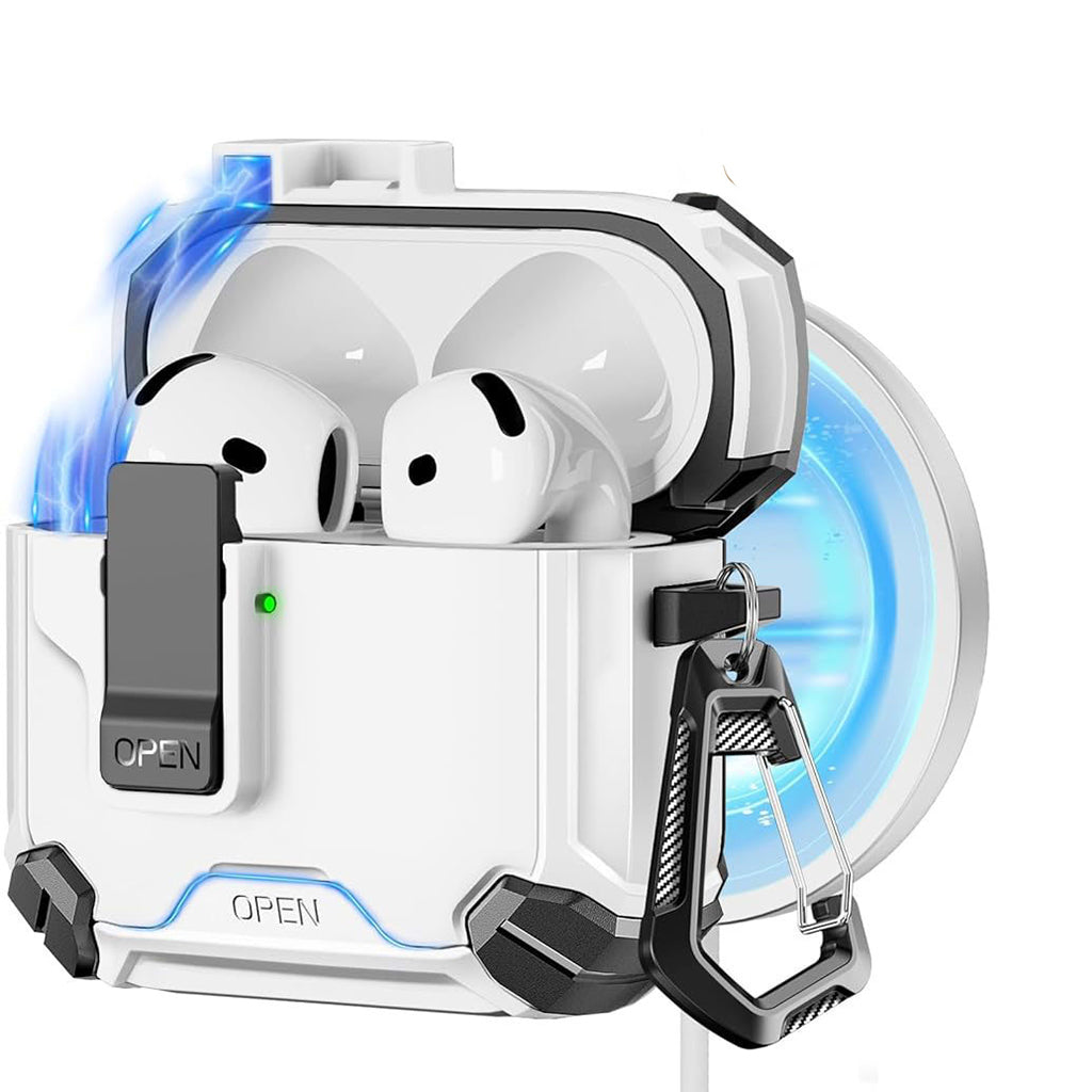 ZORBES Compatible with AirPods 4th Generation Case Sleek White TPU Protective Case with Lock & Charging Port Flip Lid Design Fashion Earbud Charging Case Cover for AirPods 4th Gen, with Carabiner ZORBES Compatible with AirPods 4th Generation Case Sleek White TPU Protective Case with Lock & Charging Port Flip Lid Design Fashion Earbud Charging Case Cover for AirPods 4th Gen, with Carabiner